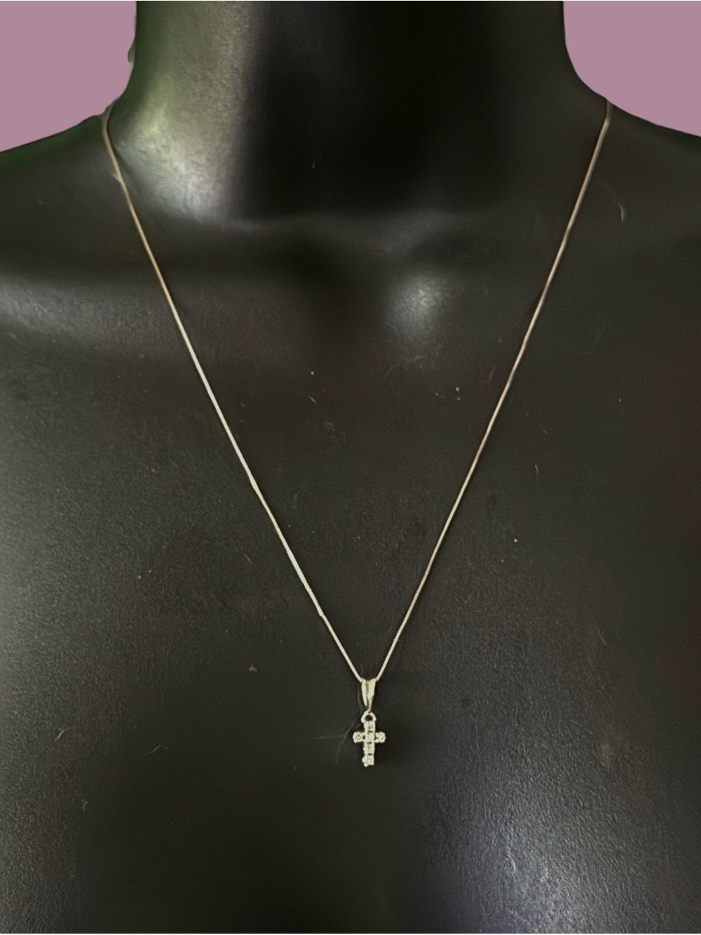 Delicate 14K white gold diamond cross pendant necklace